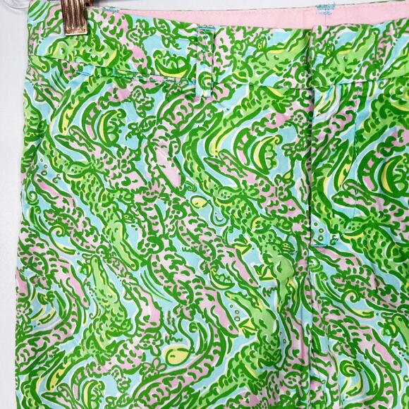Lilly Pulitzer Size 2 Chomp Chomp Avenue Alligator Shorts Shorely Blue Green - Picture 5 of 11